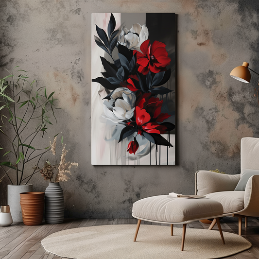 Abstract Red and Black Floral Art