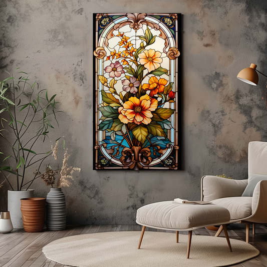 Victorian Botanical Stained Glass Art - Floral Wall Decor - Dalexi