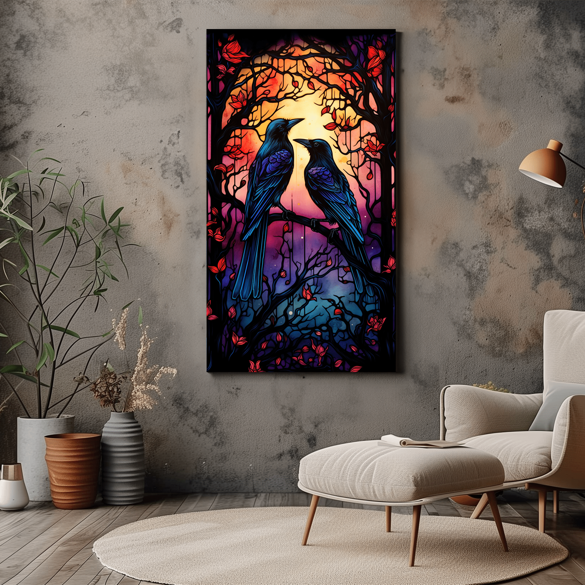 Crow Stained Glass Art Print - Dalexidesigns