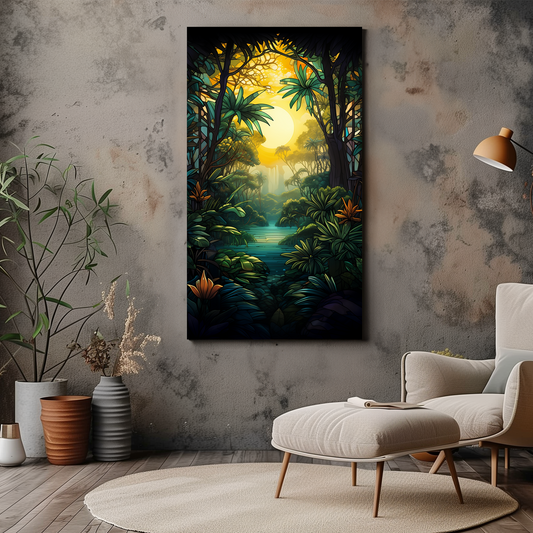 Nature Wall Art - Sunset Jungle River Canvas Art - Dalexi