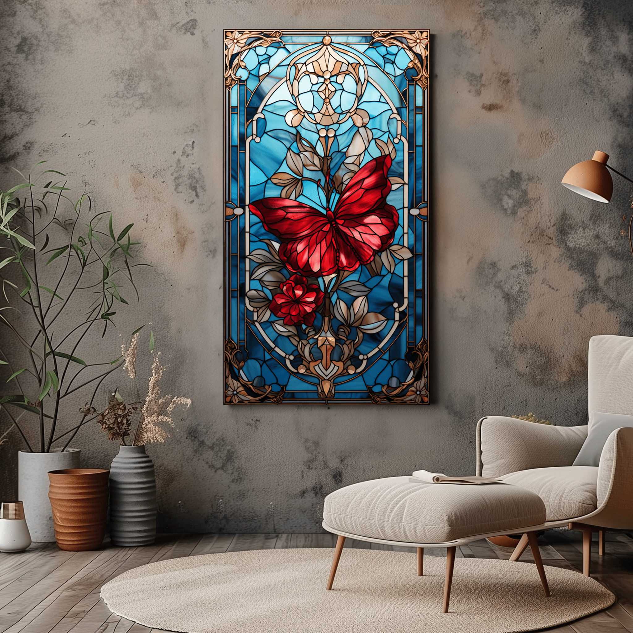 Butterfly Wall Art - Stained Glass Butterfly Art - Floral Decor