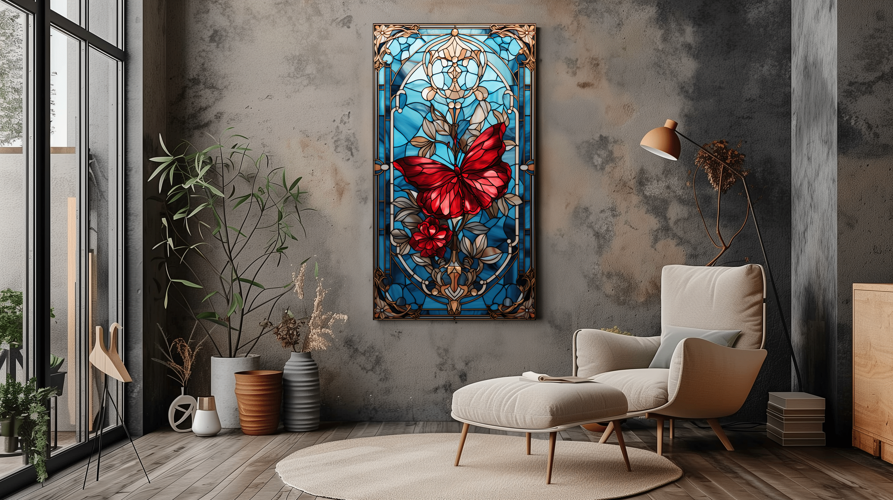 Butterfly Wall Art - Stained Glass Butterfly Art - Floral Decor