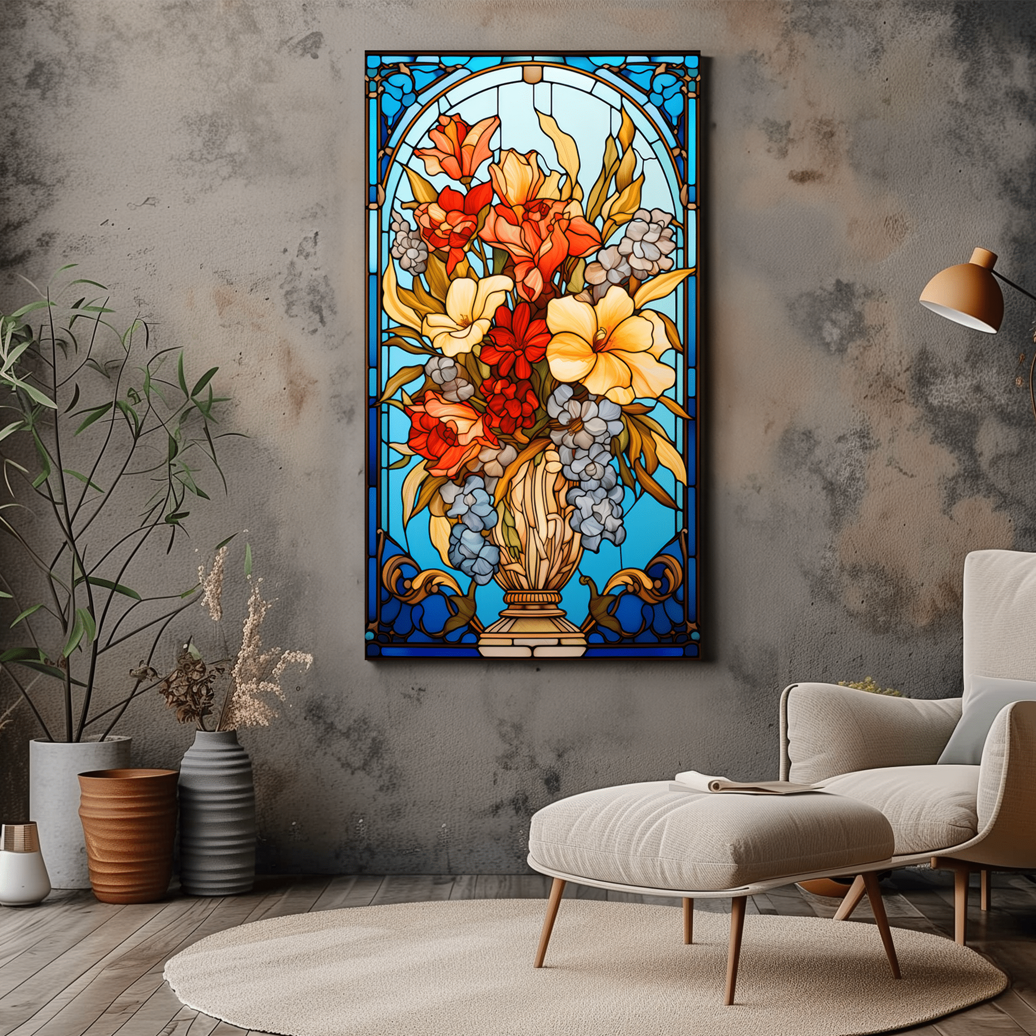 Flower Canvas Print - Floral Stained Glass Art - Wall Art