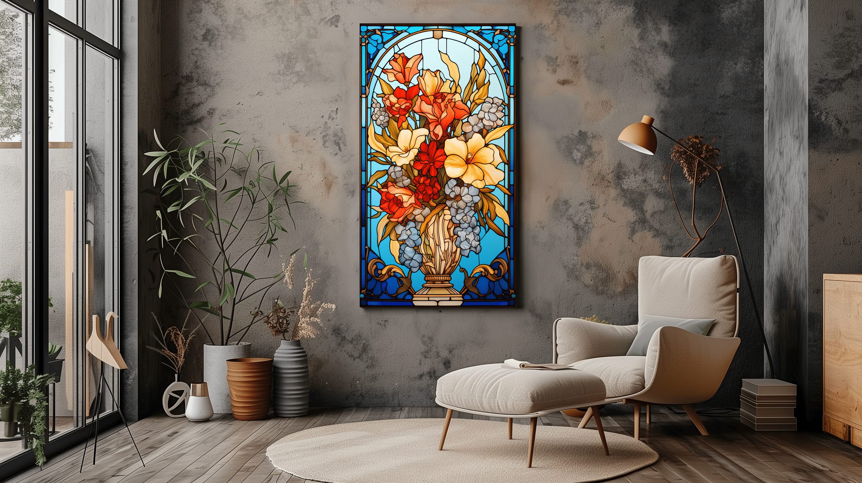 Flower Canvas Print - Floral Stained Glass Art - Wall Art