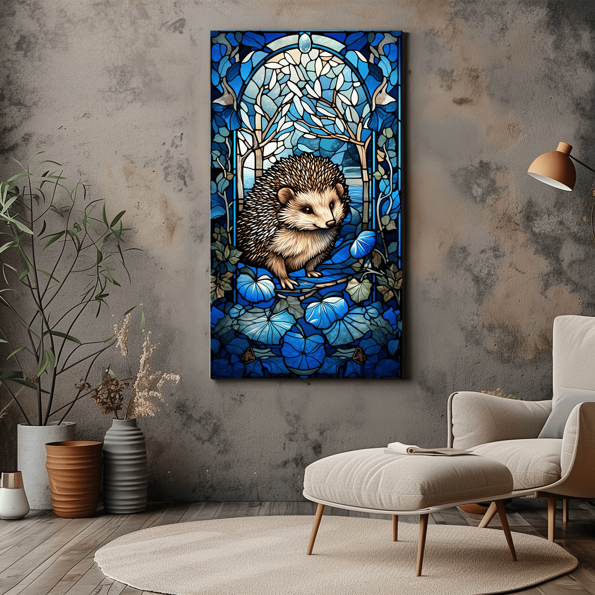 Hedgehog Canvas Print - Hedgehog Stained Glass Art - Cute Animal Wall Art