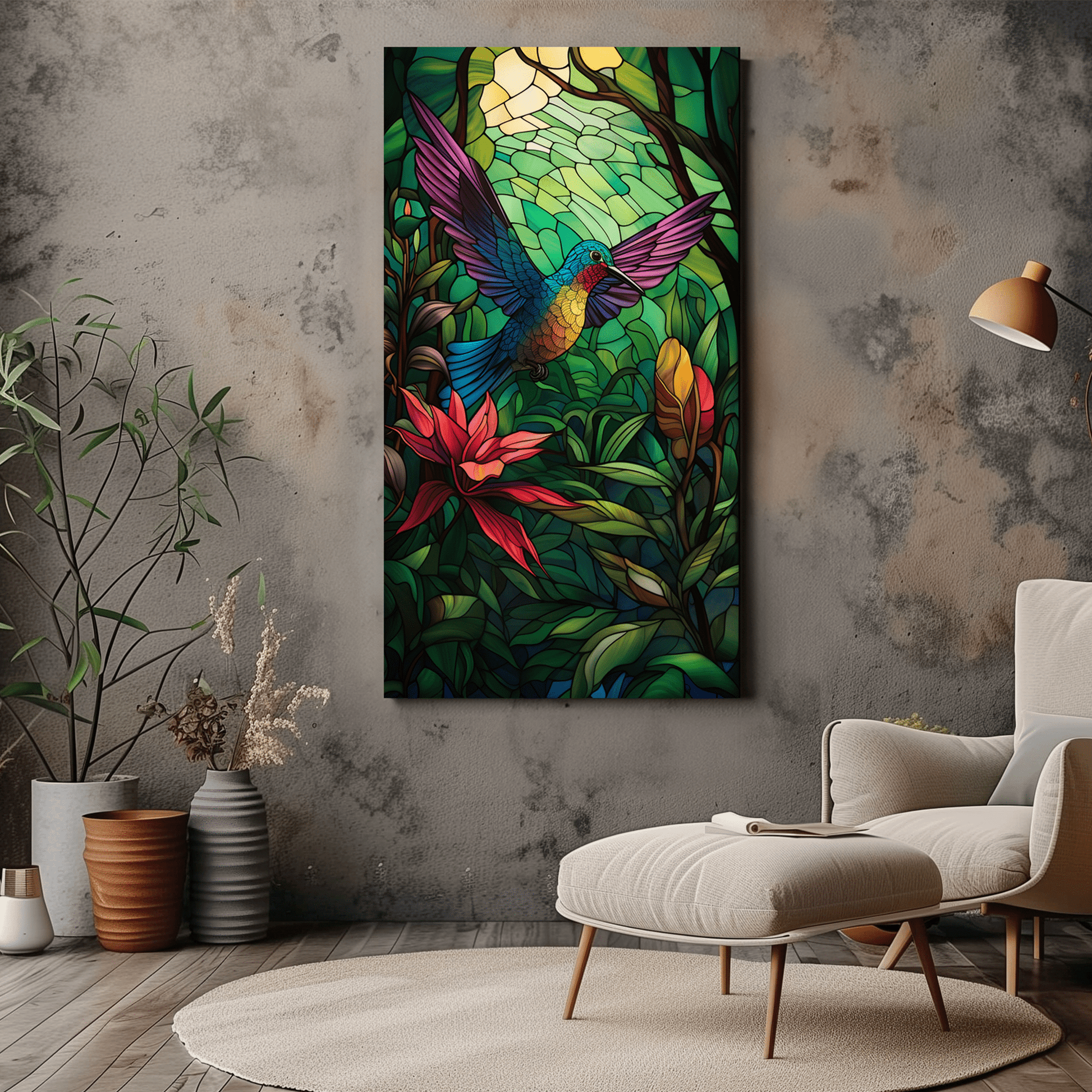 Hummingbird Wall Art - Stained Glass Bird Art - Tropical Art