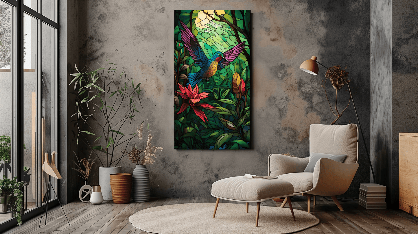 Hummingbird Wall Art - Stained Glass Bird Art - Tropical Art