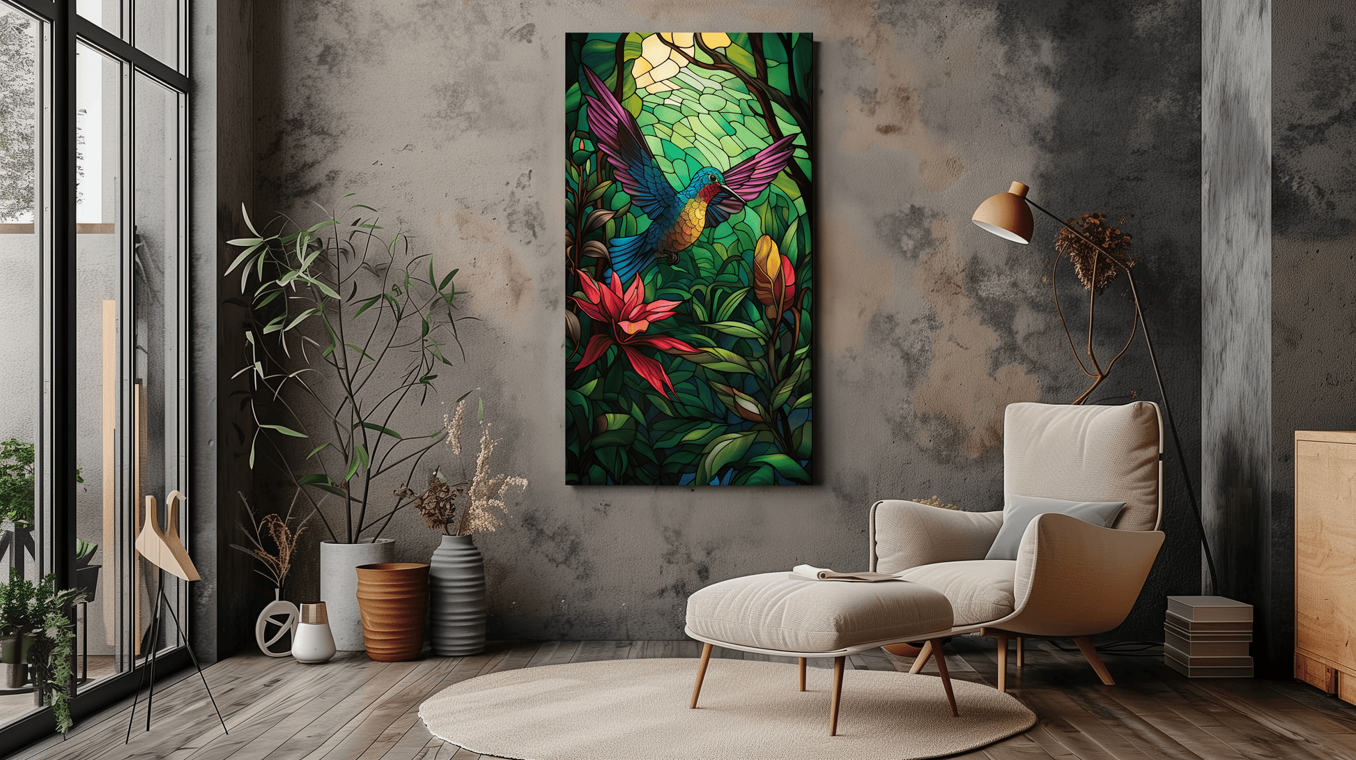Hummingbird Wall Art - Stained Glass Bird Art - Tropical Art