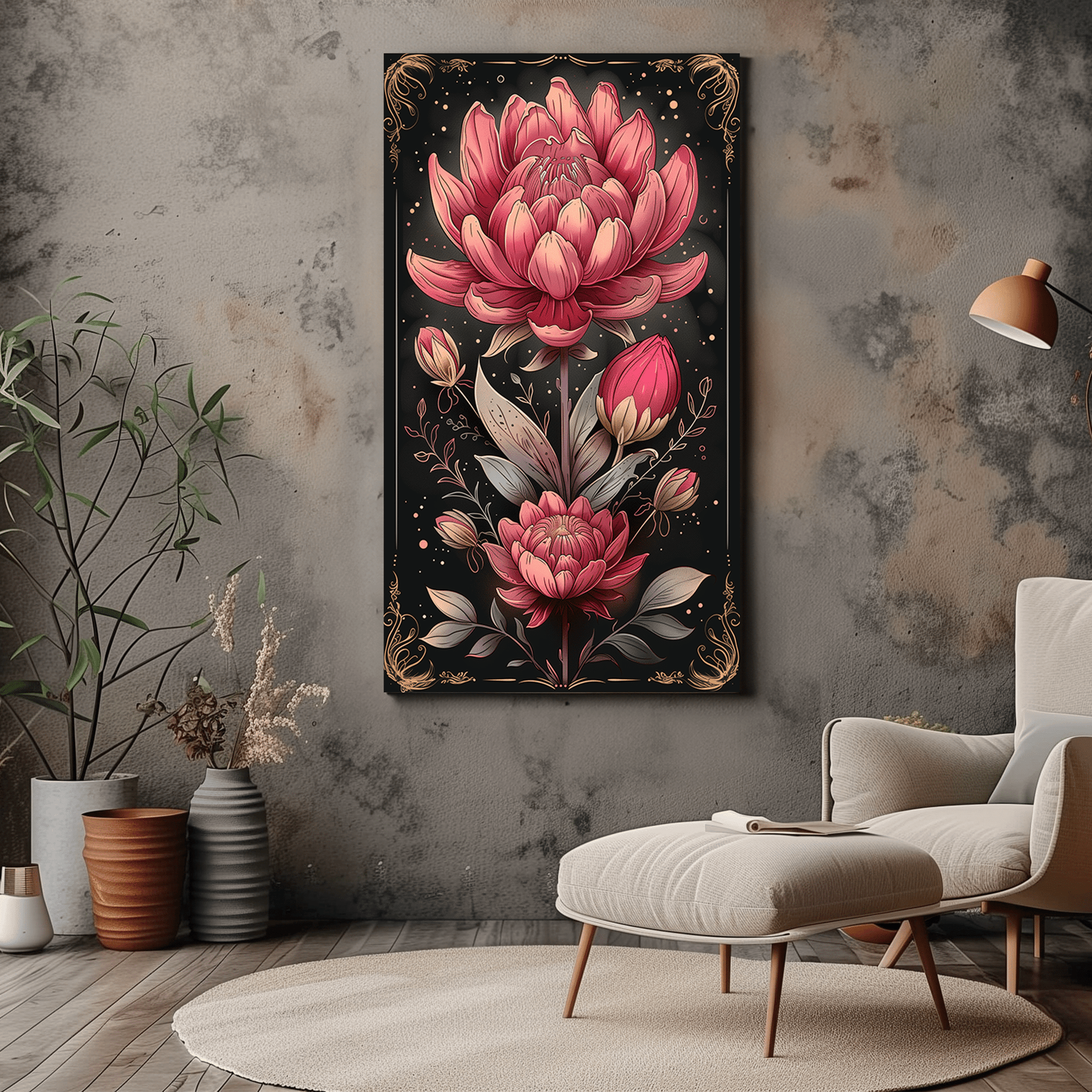 Lotus Flower Wall Art - Vintage Flower Wall Art - Canvas Print