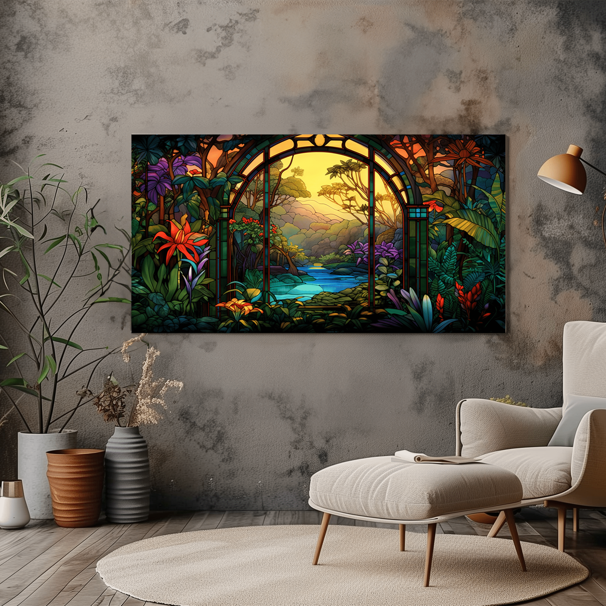 Tropical Landscape Wall Art - Colourful Canvas Print - Art Deco - Dalexi