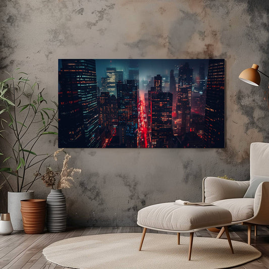 Modern Cityscape Canvas Wall Art - Futuristic Urban Night Skyline