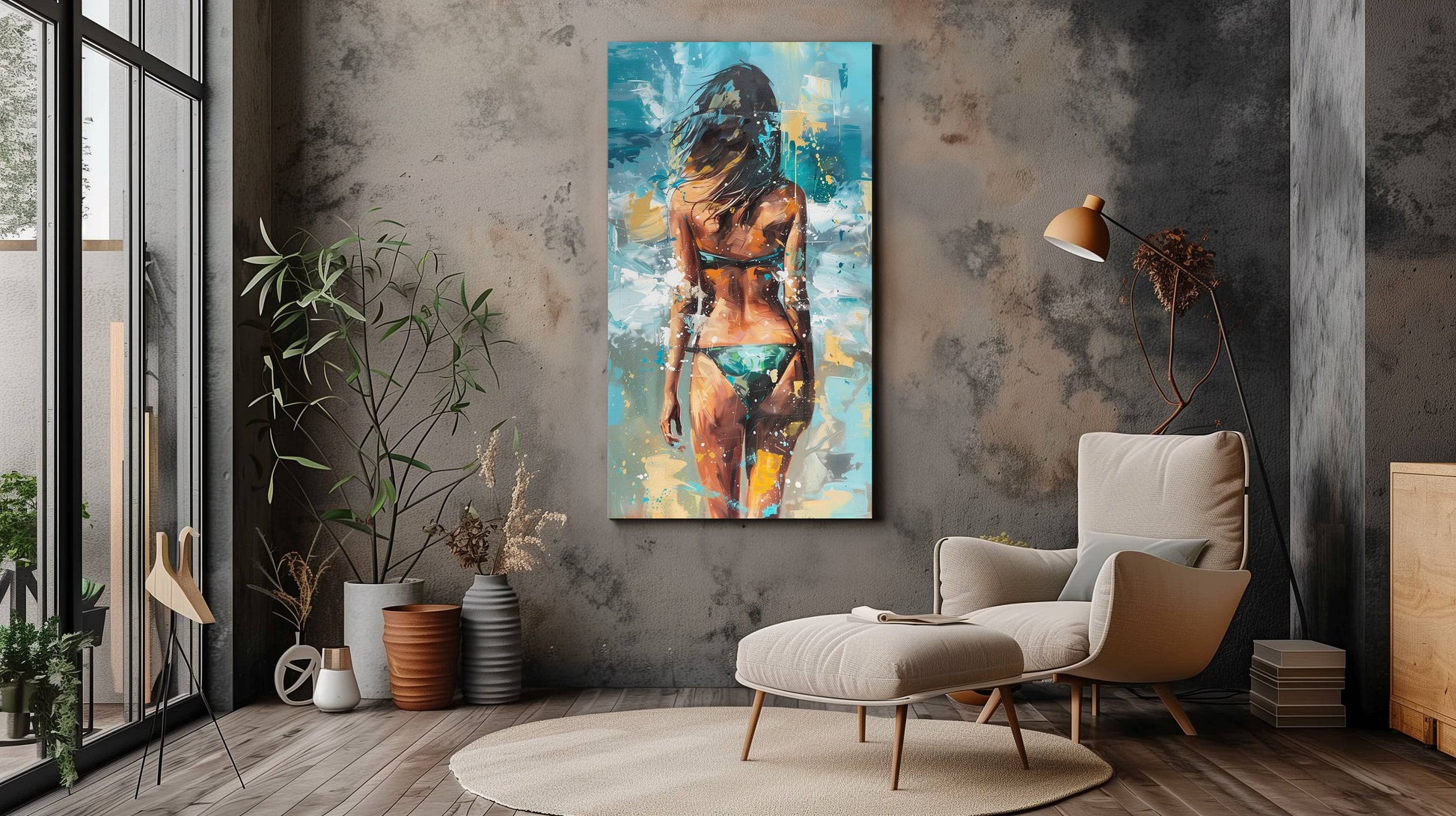 Abstract Woman on Beach Modern Canvas Print - Wall Art - Dalexi