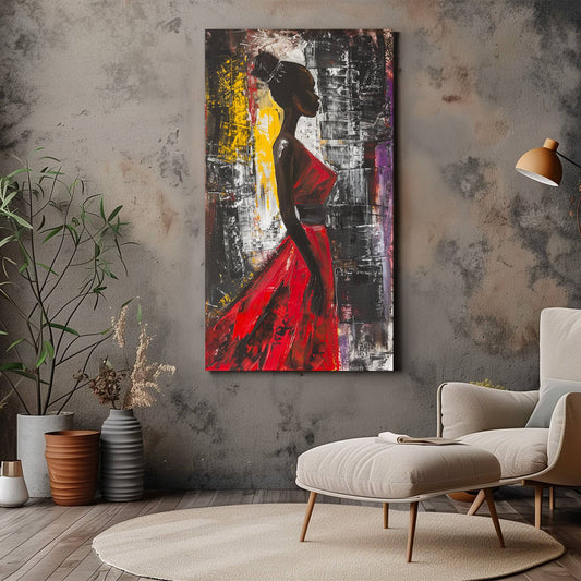 Bold and Expressive Woman in Red Dress Wall Art - Canvas Print