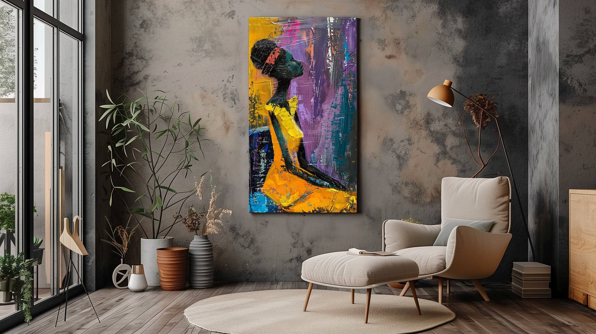 Bold and Expressive Woman in Yellow Dress Canvas Print - Wall Art - Dalexi