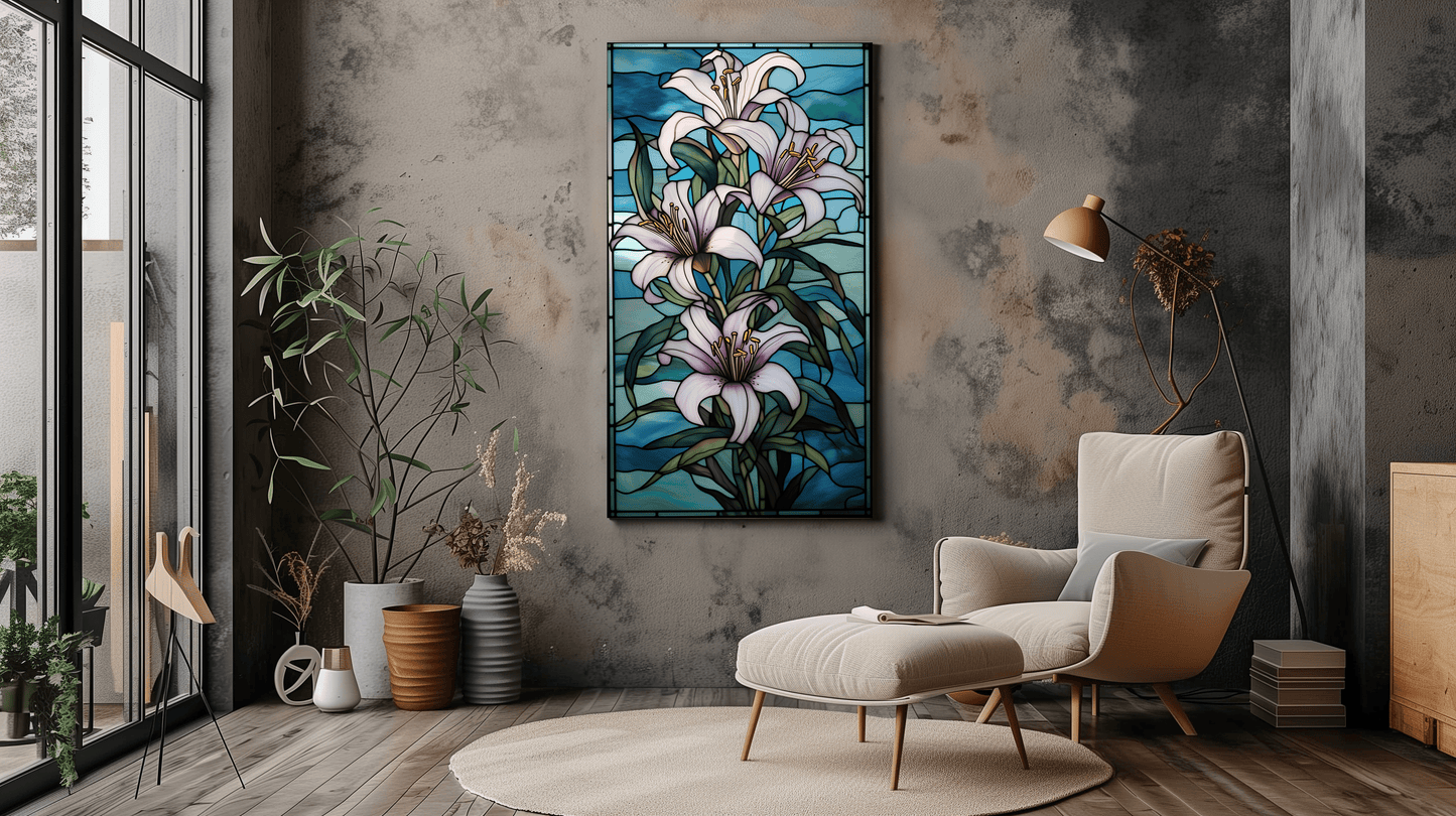 Contemporary Floral Stained Glass Style Canvas Print - Dalexi
