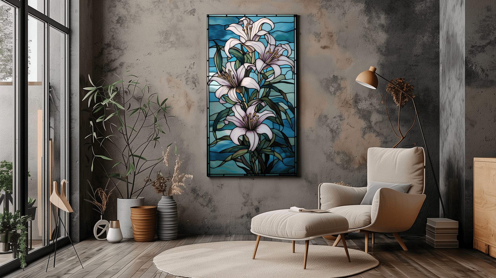 Contemporary Floral Stained Glass Style Canvas Print - Dalexi