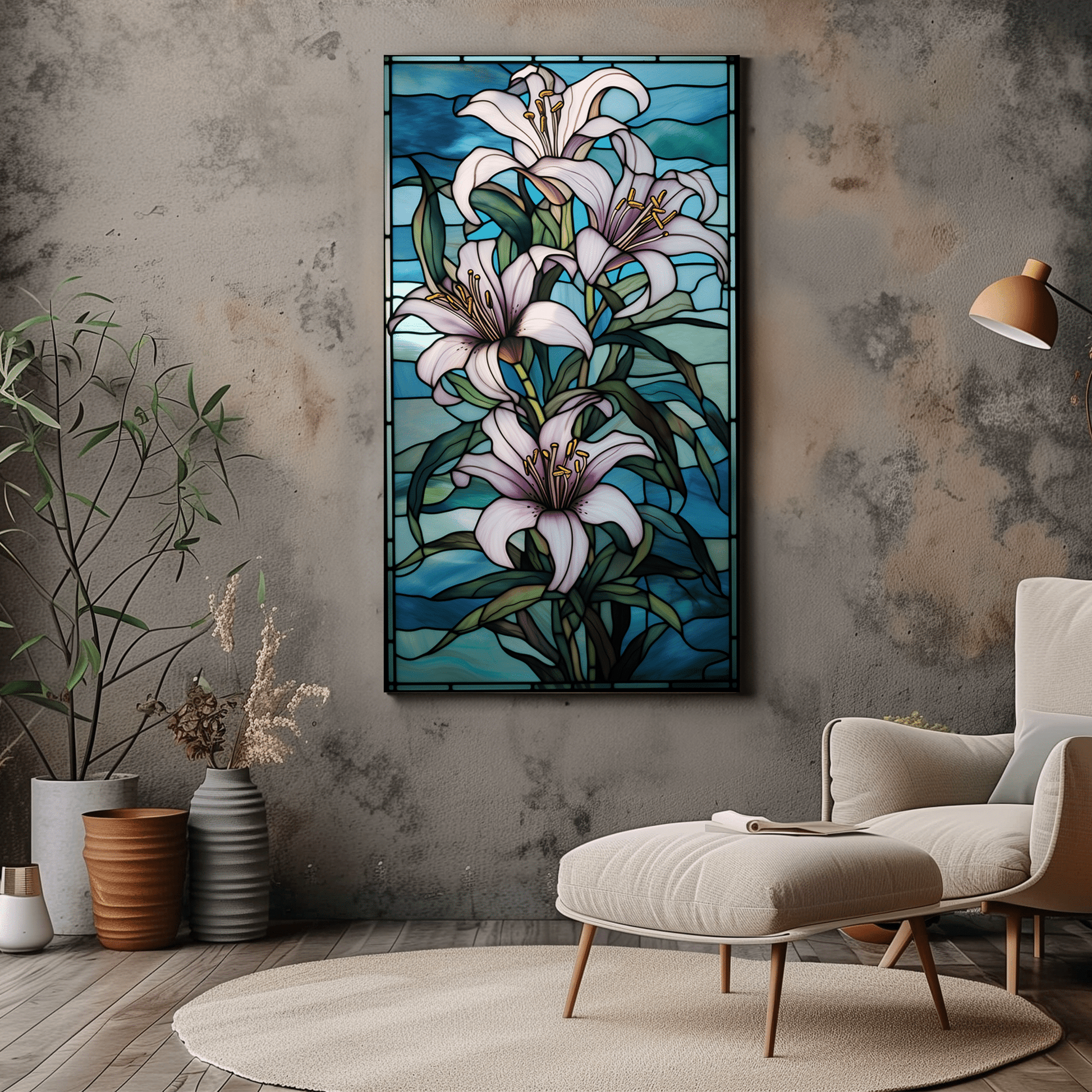 Contemporary Floral Stained Glass Style Canvas Print - Dalexi