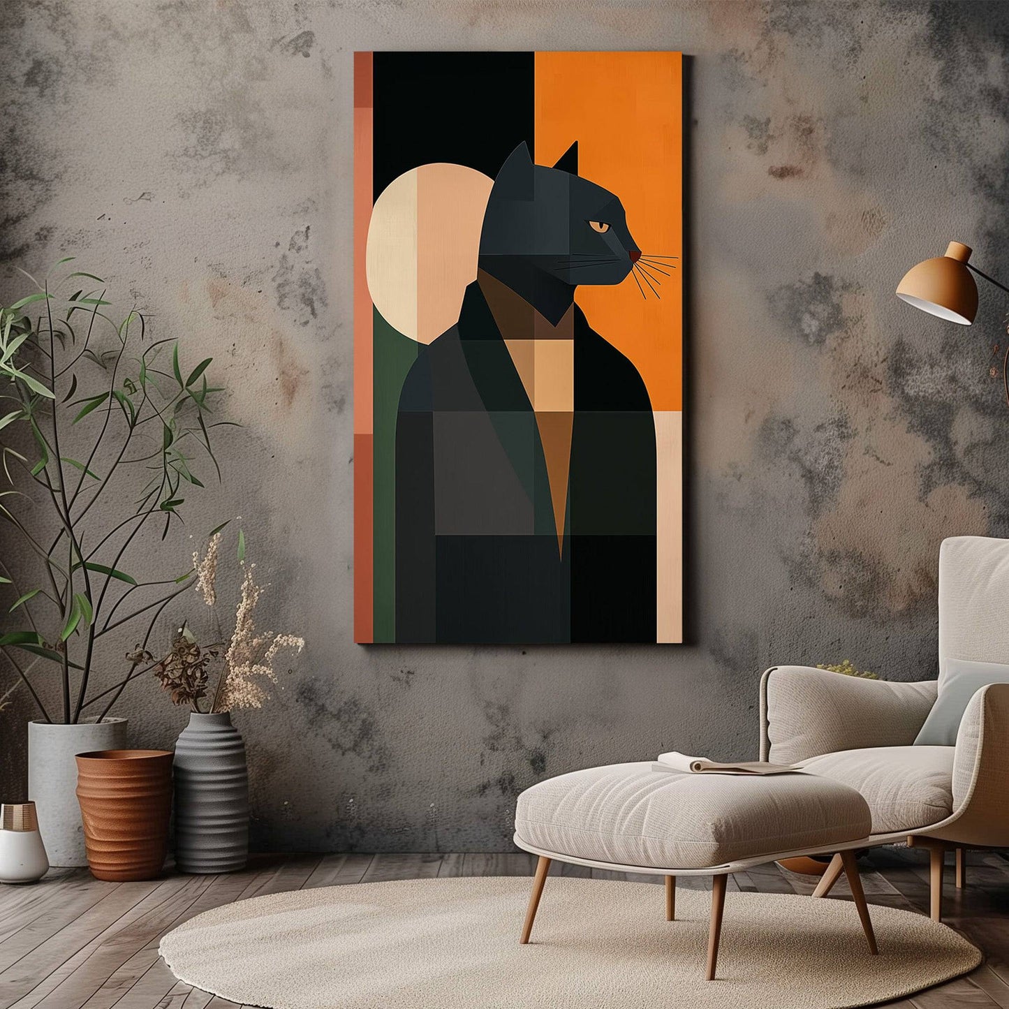 Geometric Black Cat Canvas Wall Art