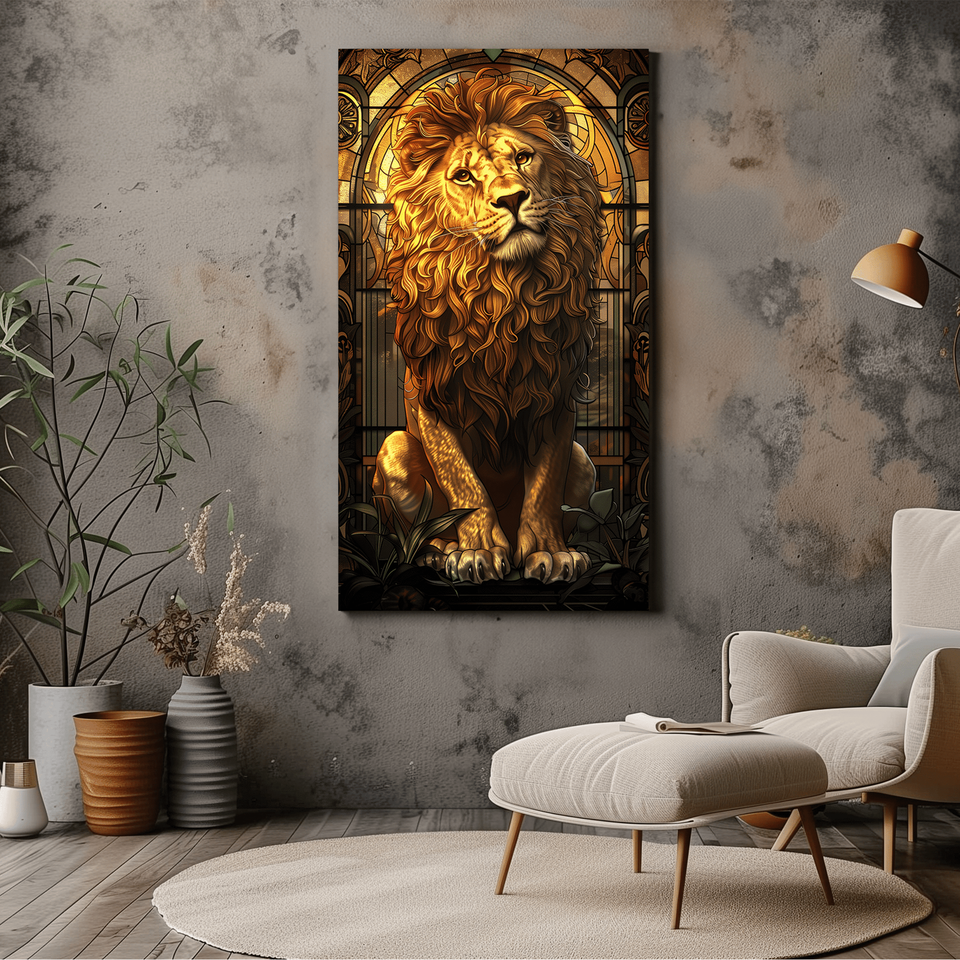 Majestic Lion in Stained Glass Style Canvas Print - Wall Art - Dalexi
