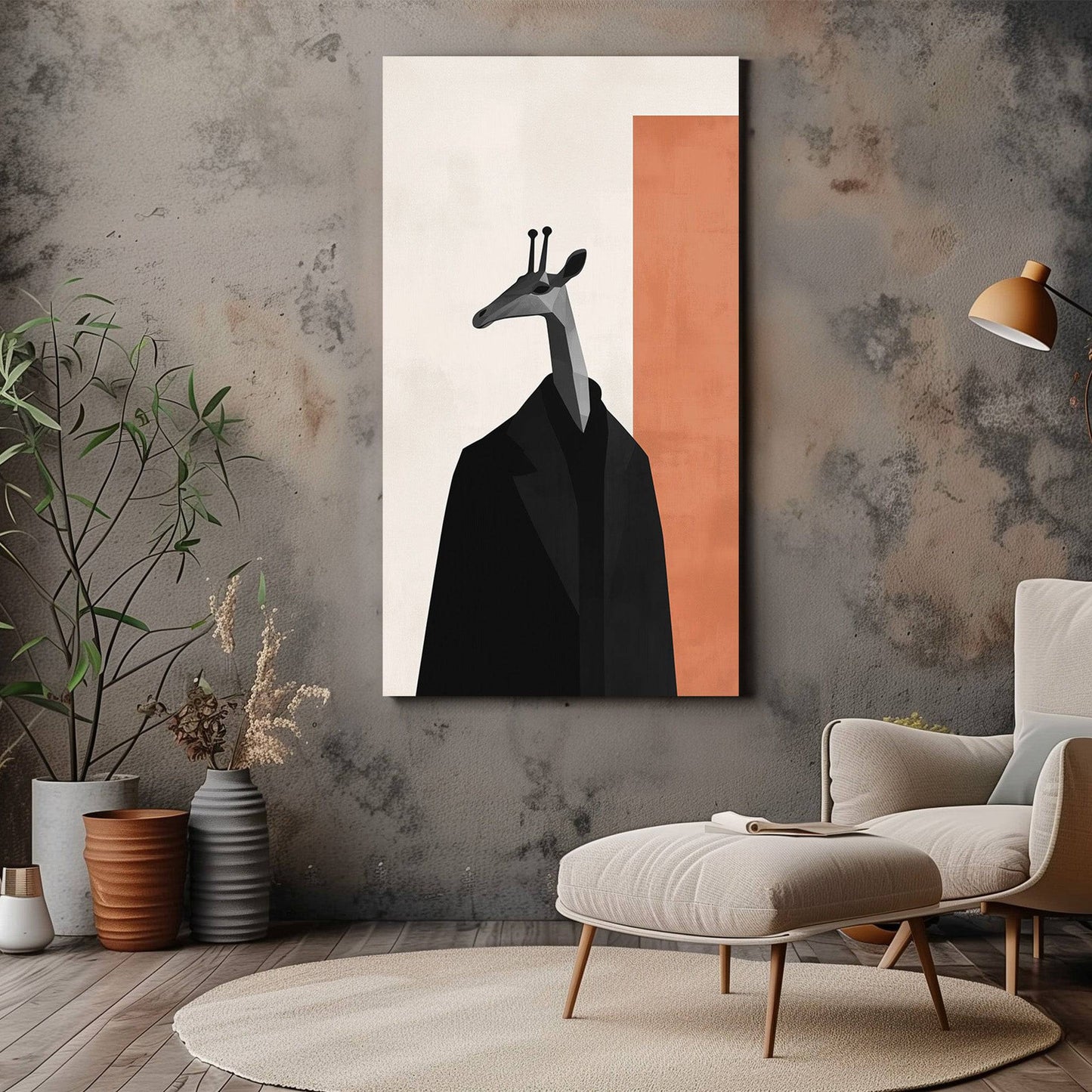 Minimalist Giraffe Canvas Wall Art - Modern Anthropomorphic Design