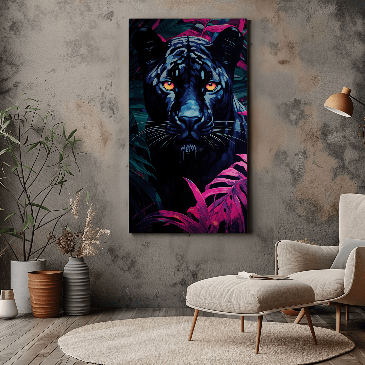 Modern Black Panther Vibrant Canvas Print - Wall Art - Dalexi