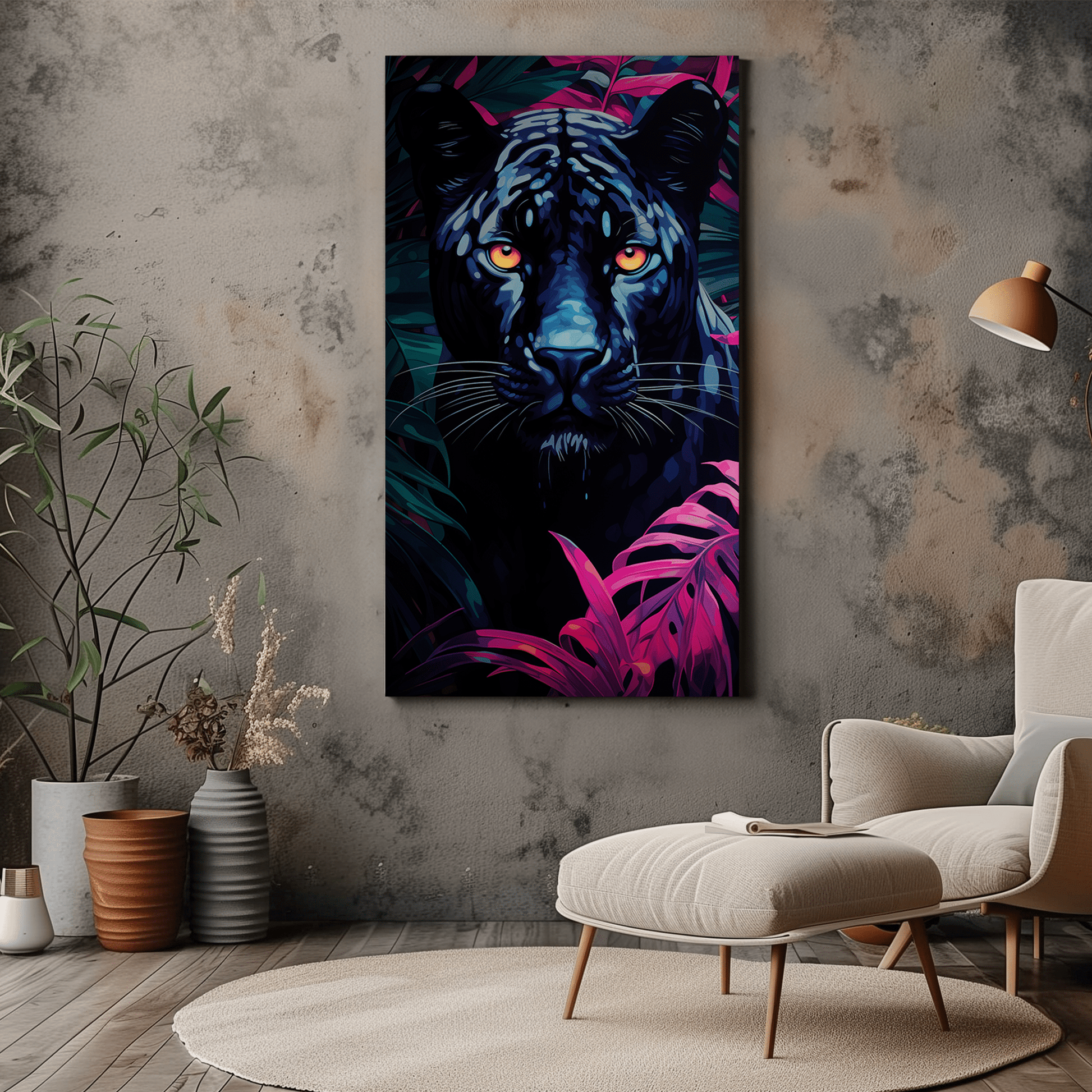 Modern Black Panther Vibrant Canvas Print - Wall Art - Dalexi