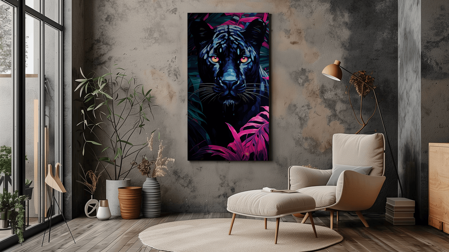 Modern Black Panther Vibrant Canvas Print - Wall Art - Dalexi