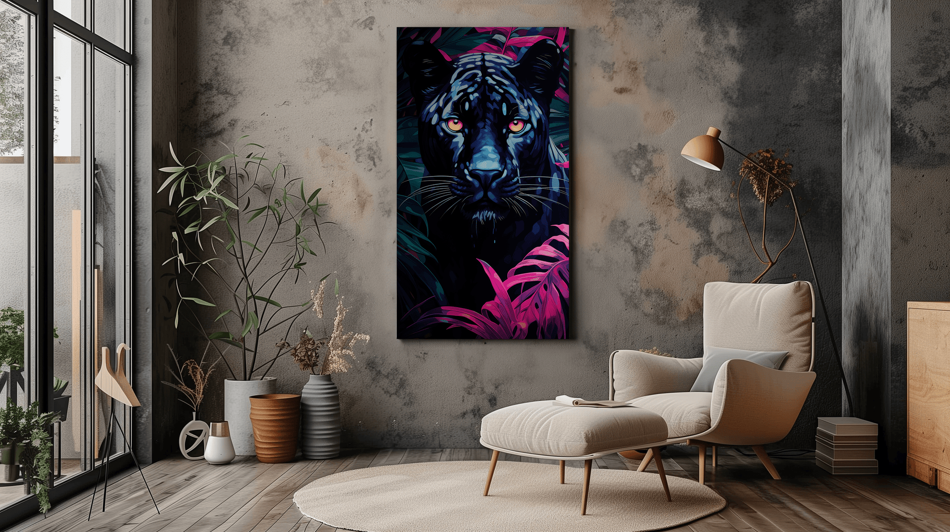 Modern Black Panther Vibrant Canvas Print - Wall Art - Dalexi
