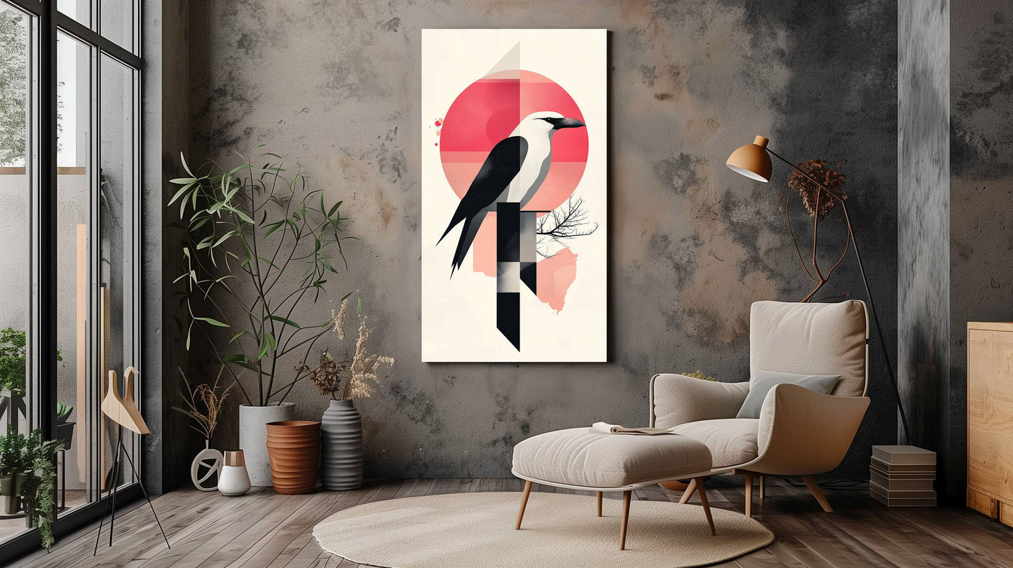 Modern Geometric Bird Canvas Art - Minimalist Wildlife Decor