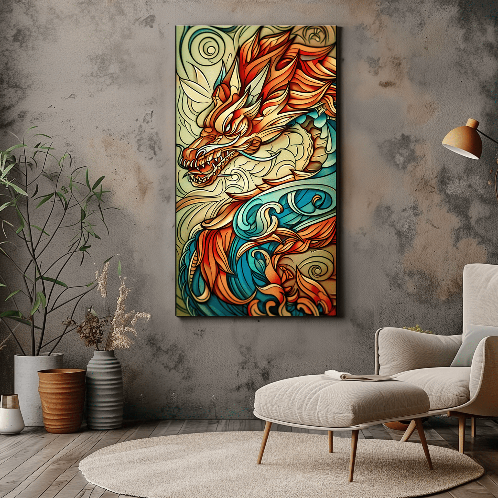 Mythical Dragon Abstract Canvas Print - Wall Art & Decor - Dalexi
