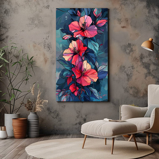 Pink and Blue Floral Canvas Wall Art