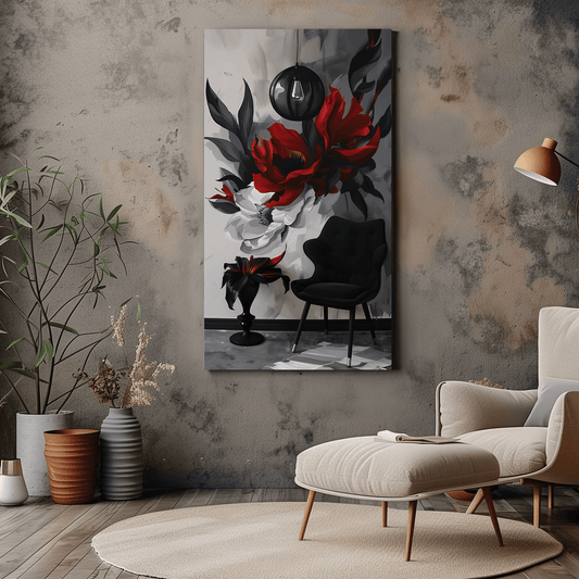 Stylized Red and White Flowers Modern Canvas Print - Wall Art - Dalexi