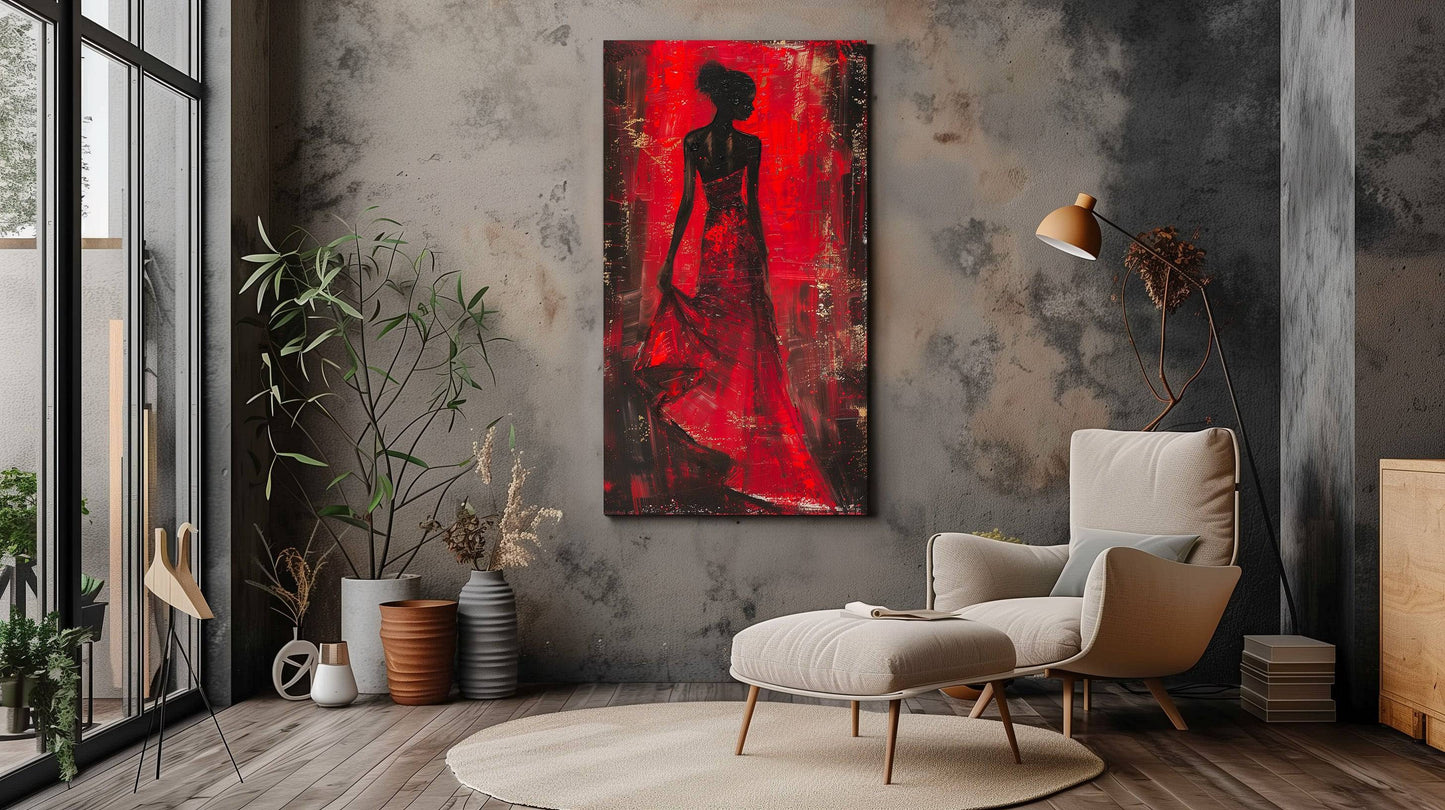 Woman in Red Dress Modern Abstract Canvas Print - Wall Art - Dalexi