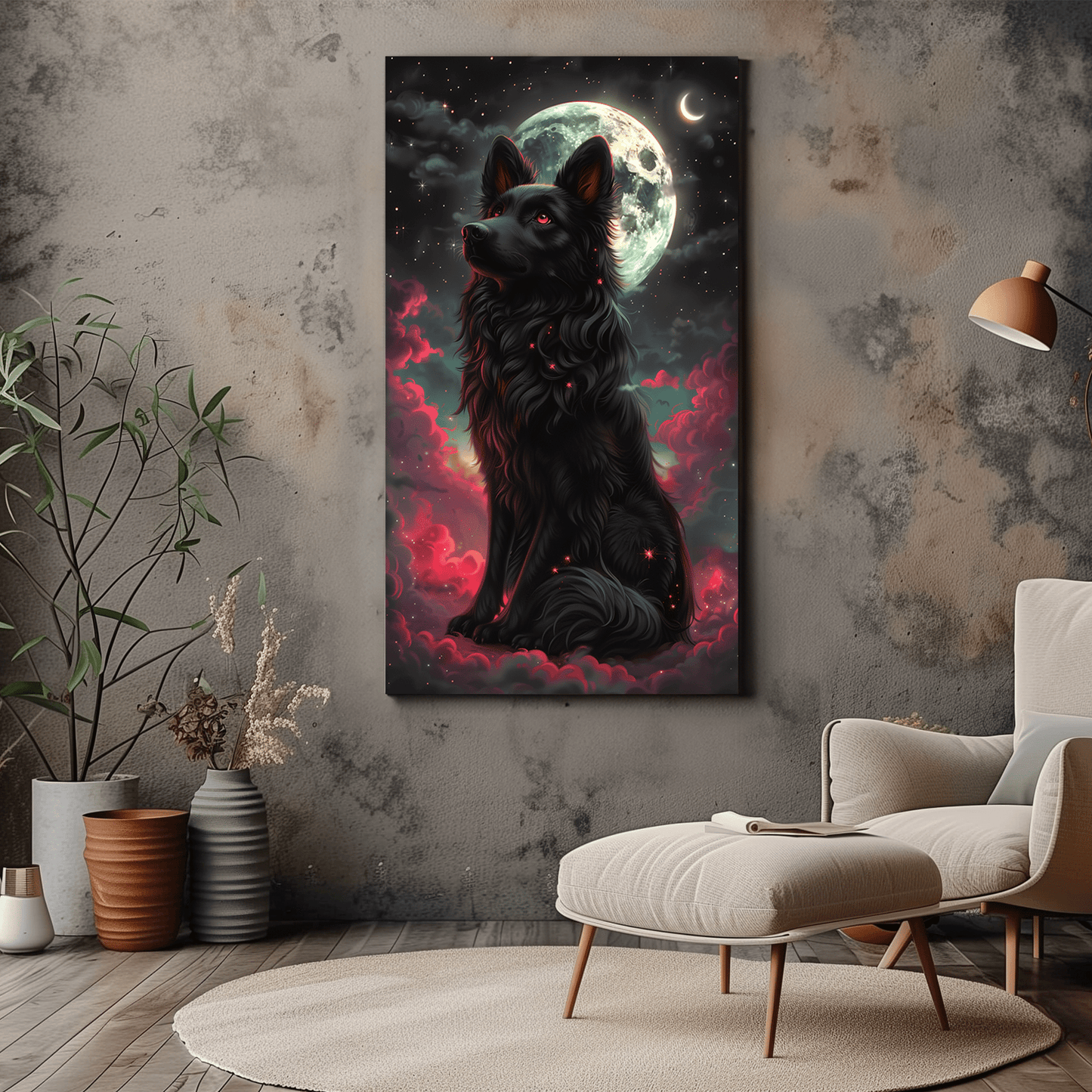 Black Wolf Wall Art - Moonlit - Dark Art - Dalexi