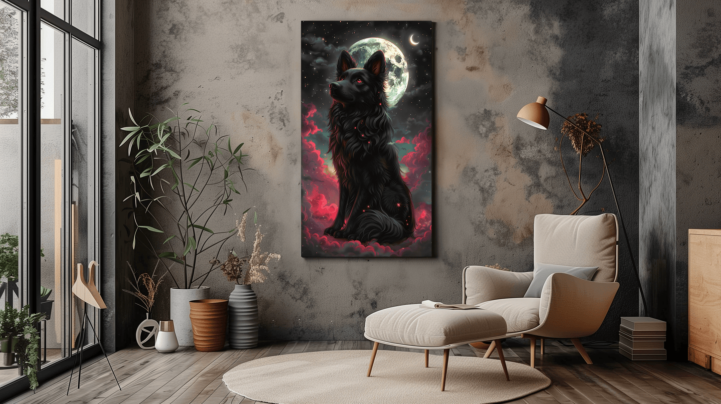 Black Wolf Wall Art - Moonlit - Dark Art - Dalexi
