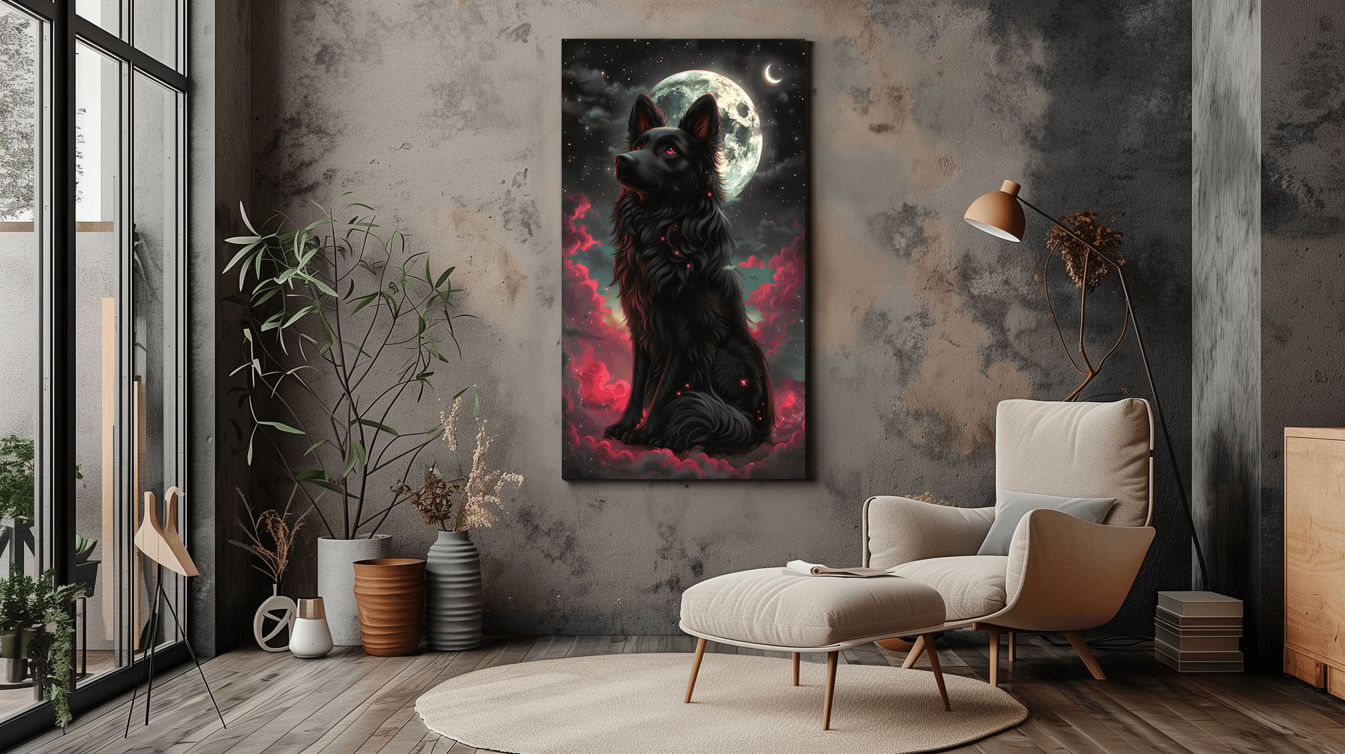 Black Wolf Wall Art - Moonlit - Dark Art - Dalexi