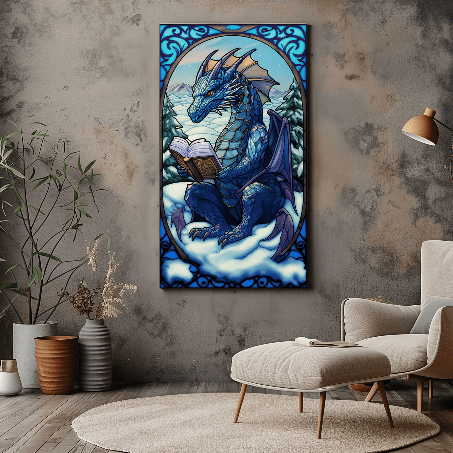 Blue Dragon Art - Stained Glass - Fantasy Wall Art - Dalexi