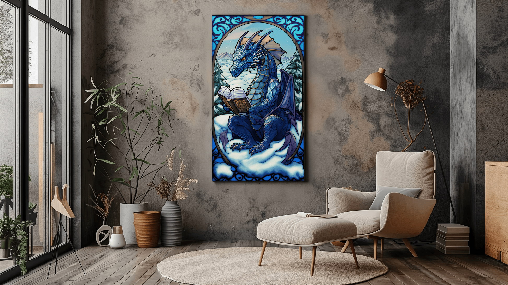 Blue Dragon Art - Stained Glass - Fantasy Wall Art - Dalexi