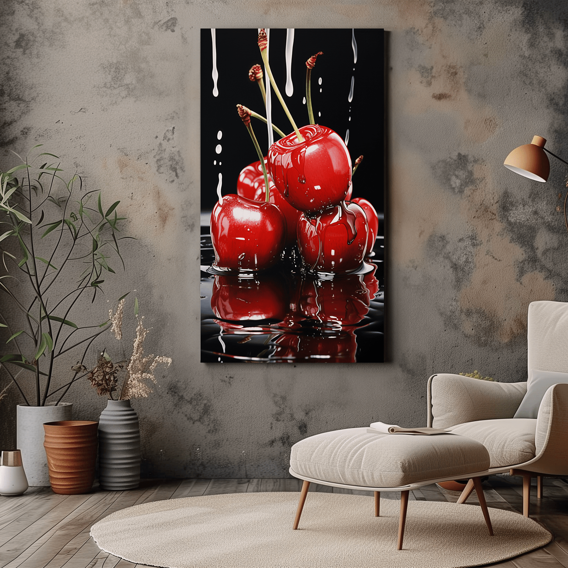 Cherry Splash Canvas Art - Modern Kitchen Wall Decor - Dalexi