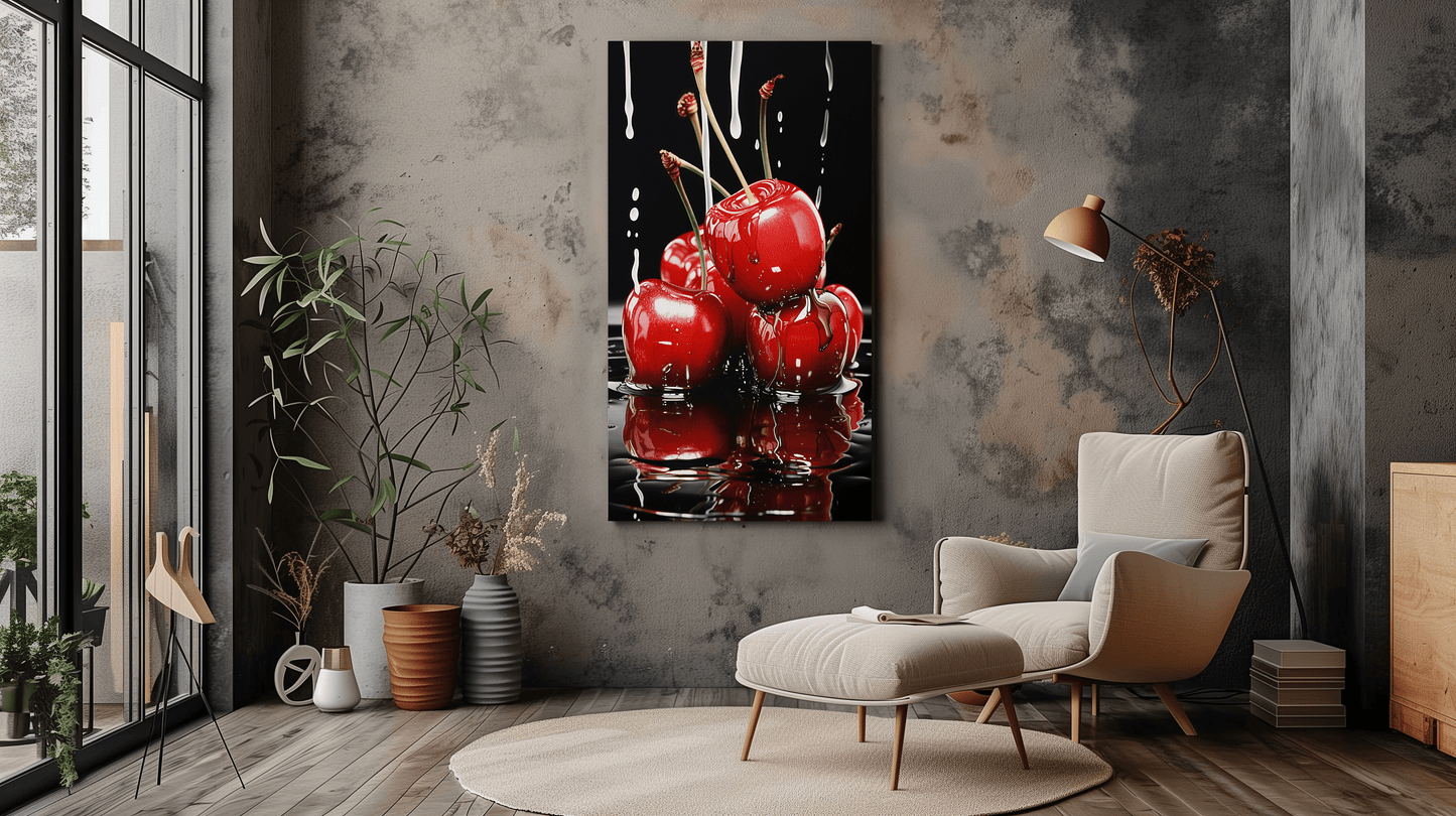 Cherry Splash Canvas Art - Modern Kitchen Wall Decor - Dalexi