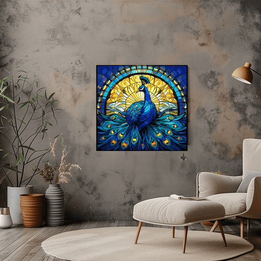 Colourful Peacock Canvas in Stained Glass Style - Wall Art & Decor - Dalexi