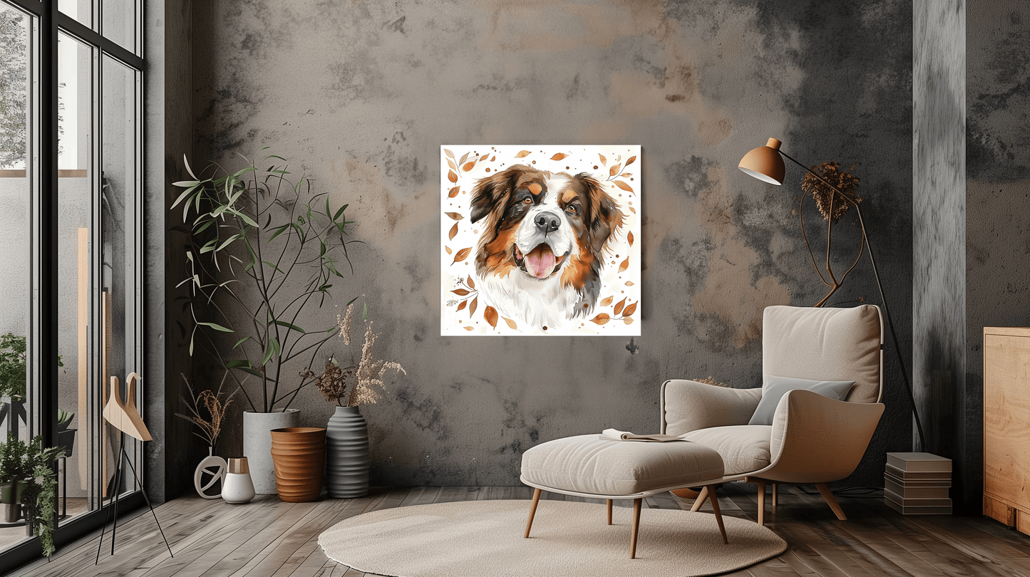 Dog Watercolour Art - Autumn Dog Portrait Canvas Decor - Dalexi