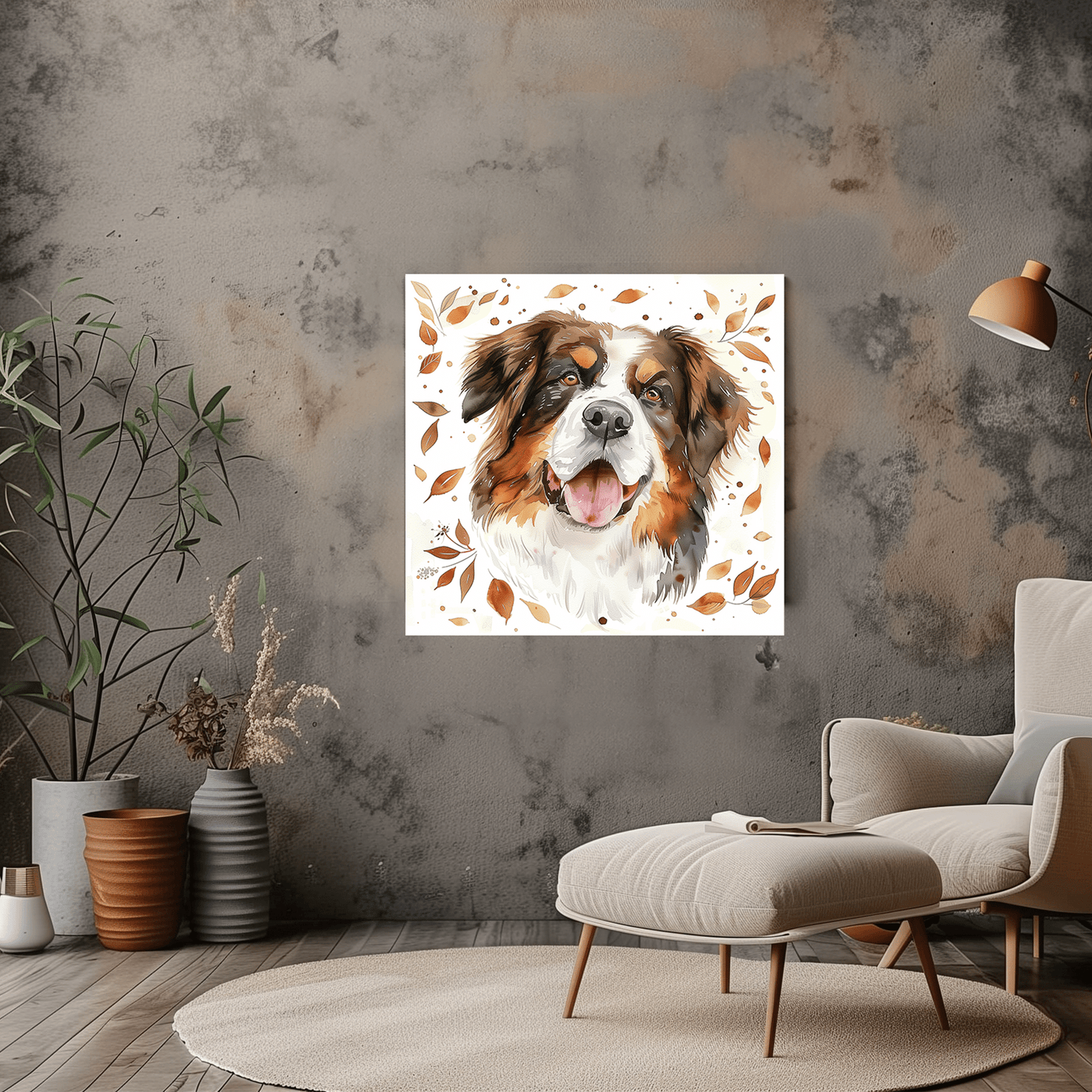 Dog Watercolour Art - Autumn Dog Portrait Canvas Decor - Dalexi