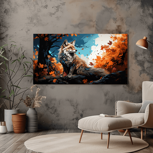 Fox in Autumn Forest Canvas Art - Scenic Wildlife Wall Decor - Dalexi