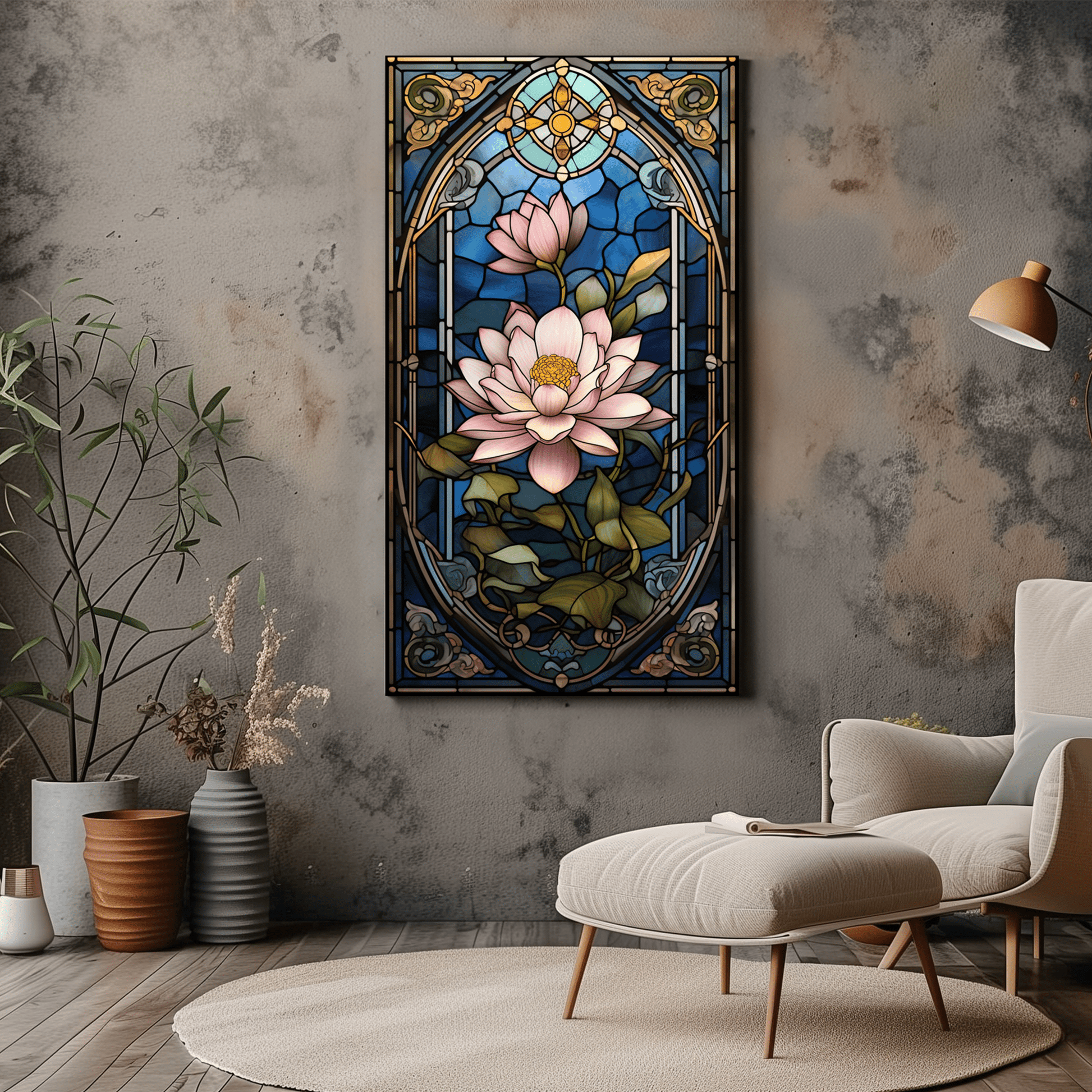 Lotus Flower Stained Glass Art - Elegant Wall Decor - Dalexi