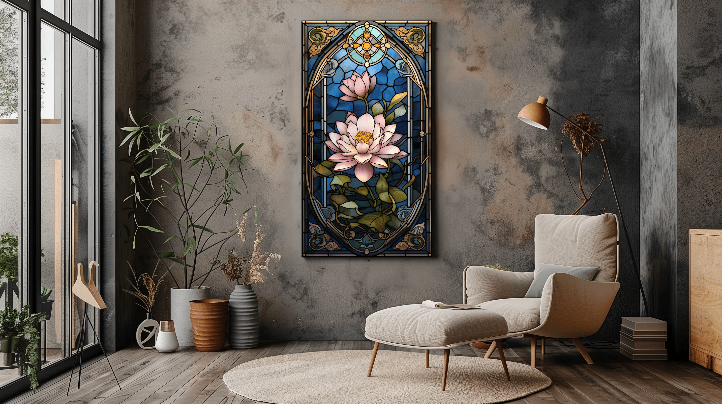 Lotus Flower Stained Glass Art - Elegant Wall Decor - Dalexi