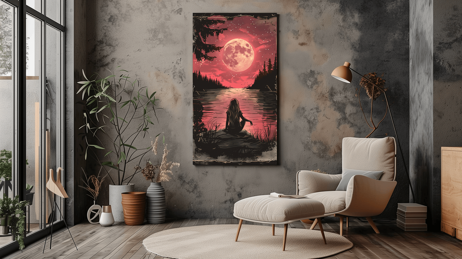 Moonlit Lake Canvas Art - Night Sky Decor - Dalexi