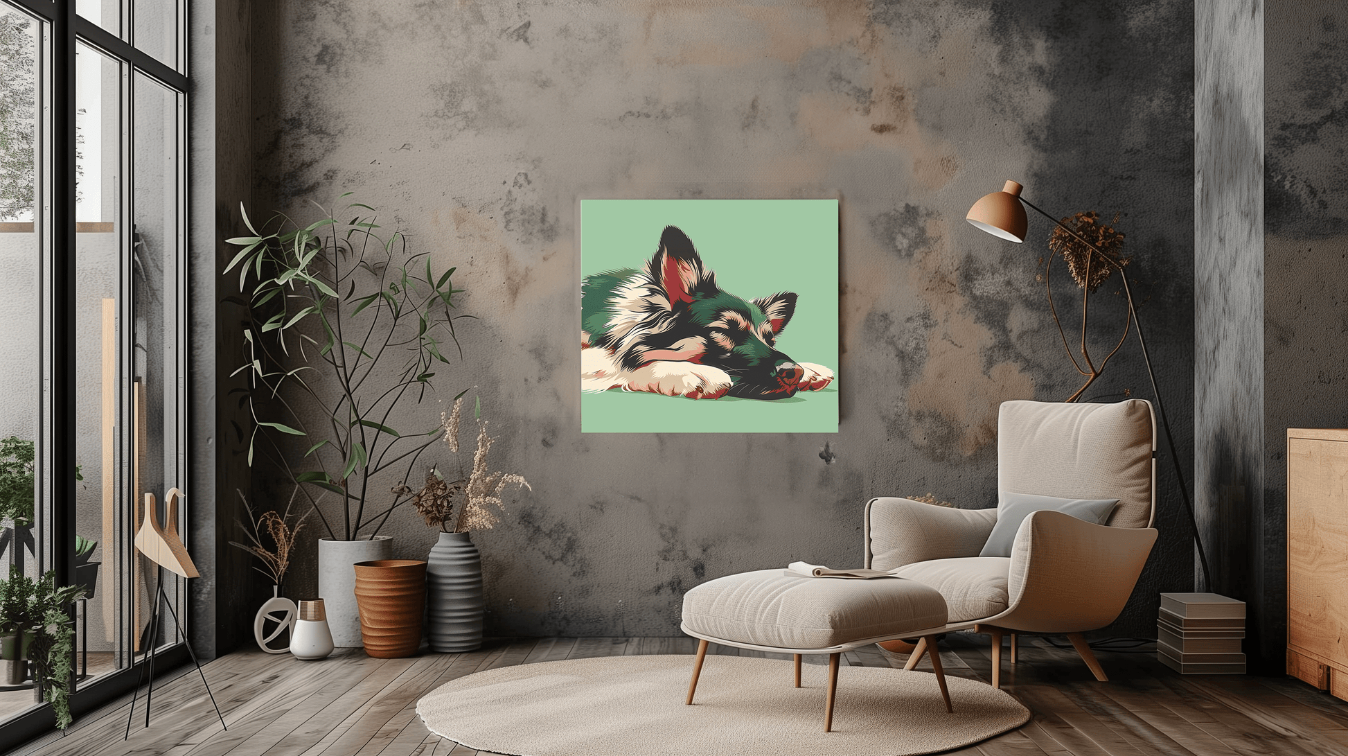 Pop Art Sleeping Dog Canvas - Colourful Pet Wall Decor - Dalexi
