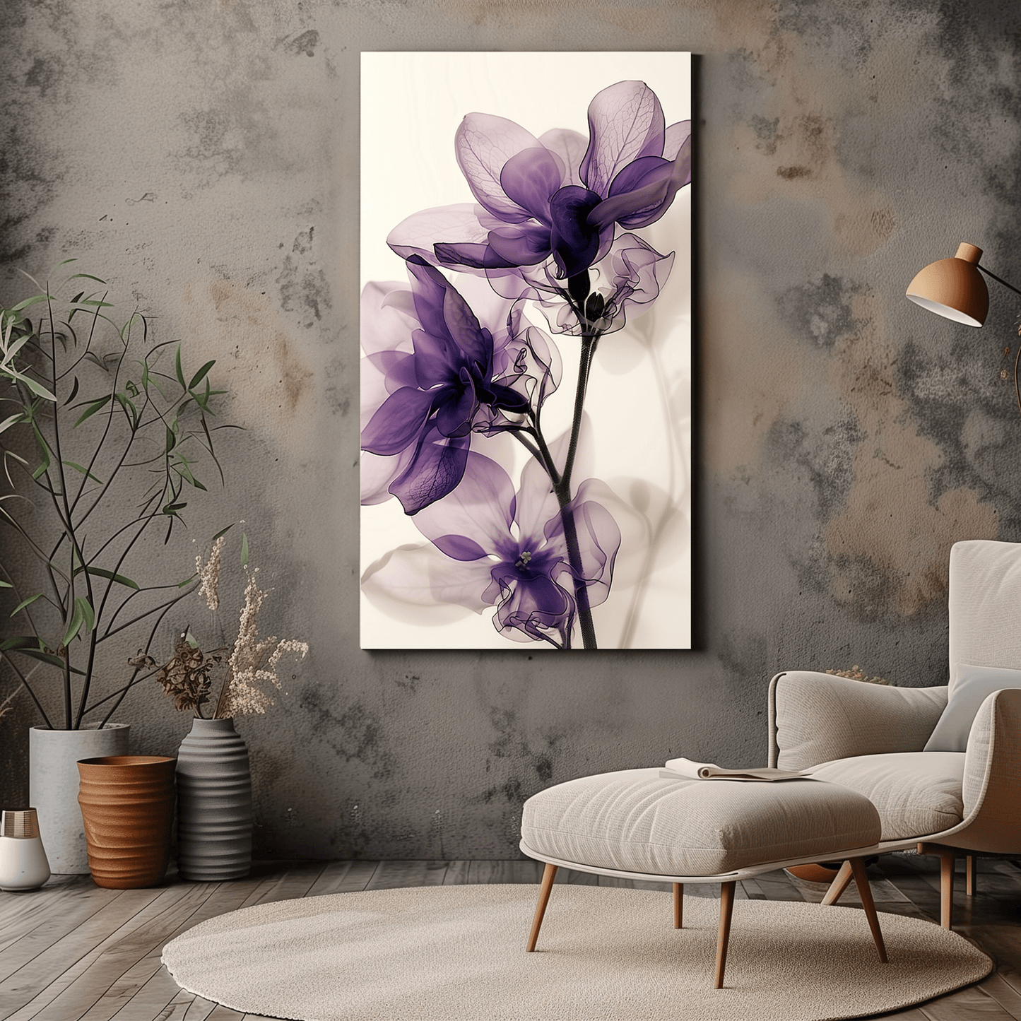 Purple Flower Canvas Wall Art - Elegant Botanical Decor - Dalexi