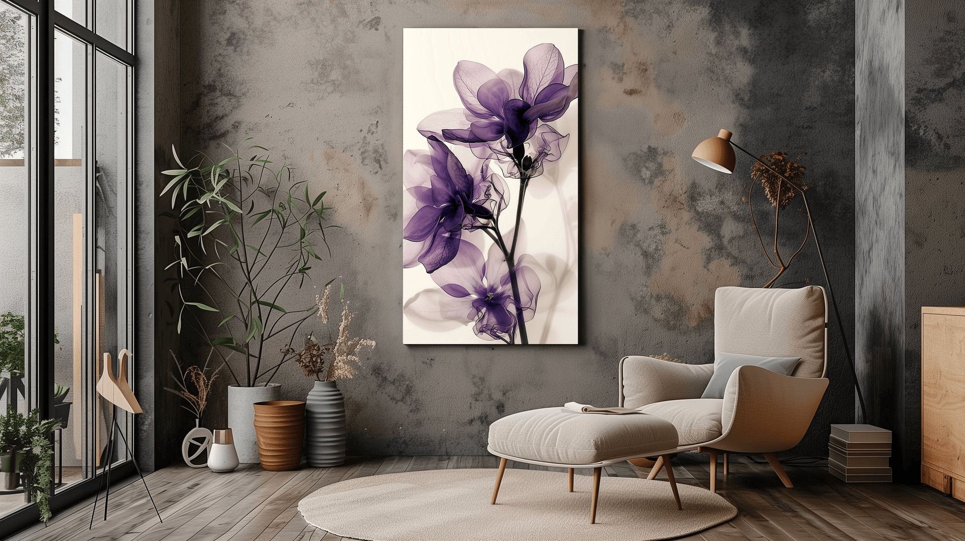 Purple Flower Canvas Wall Art - Elegant Botanical Decor - Dalexi